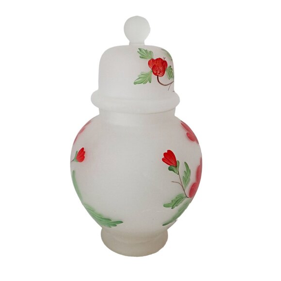 Vintage Viking Glass Frosted Satin Glass Ginger Jar / Apothecary Jar with Lid Ur - Picture 3 of 7